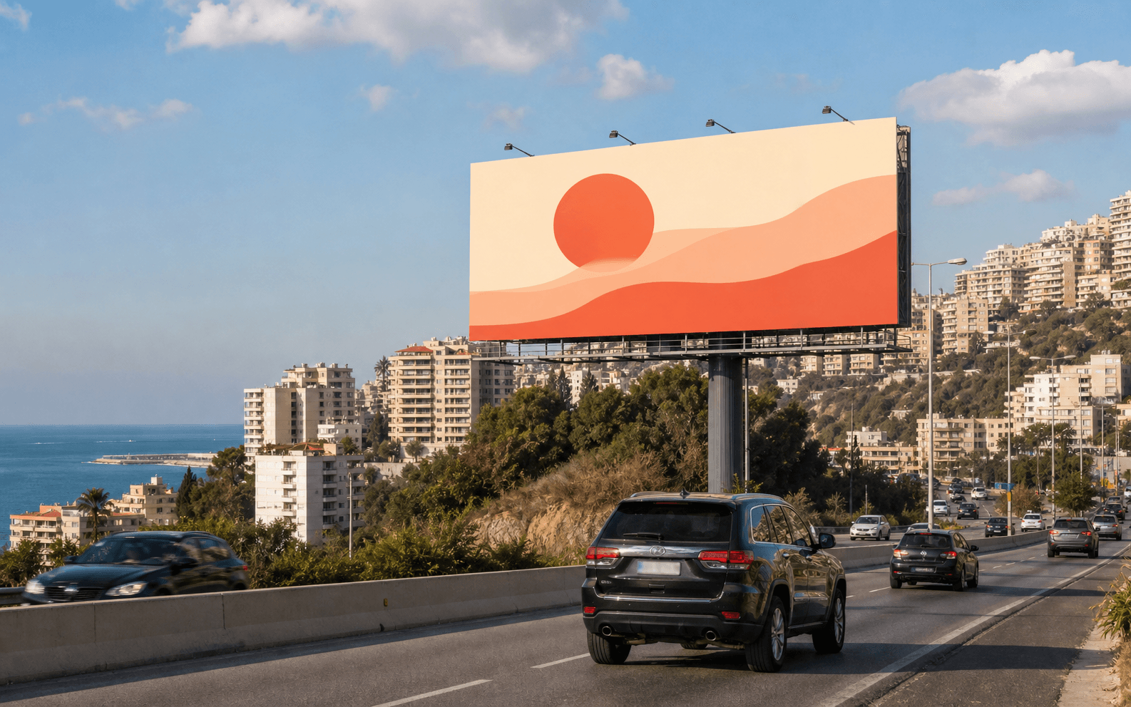 Large static highway billboard on the Jounieh coastal highway