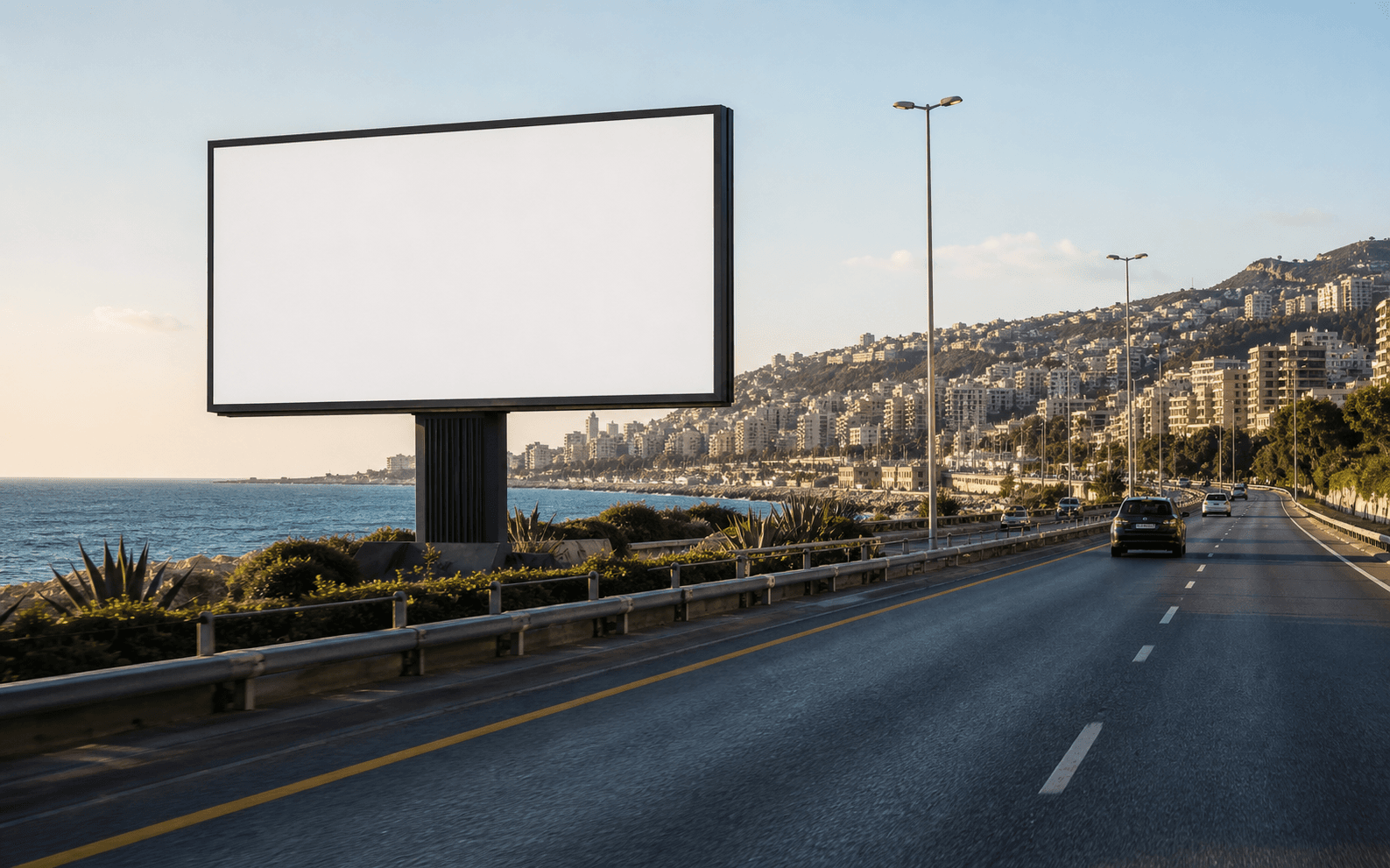 Highway billboard advertising location overlooking the Lebanese coast