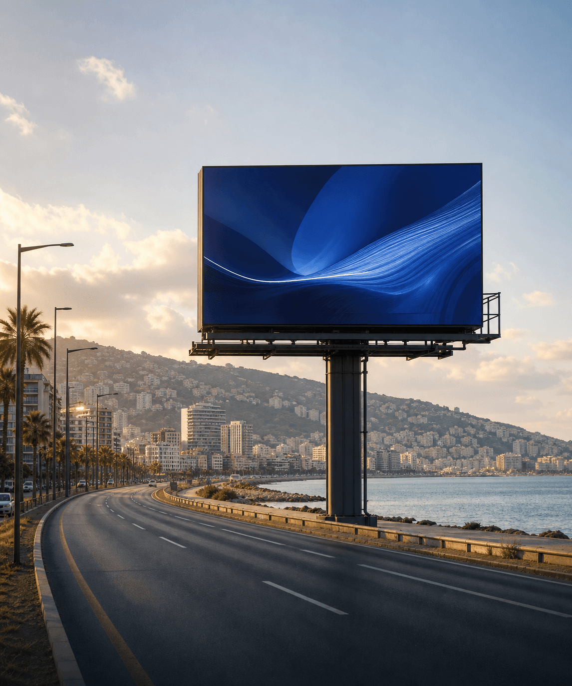 Large billboard beside a high-traffic coastal road in Lebanon