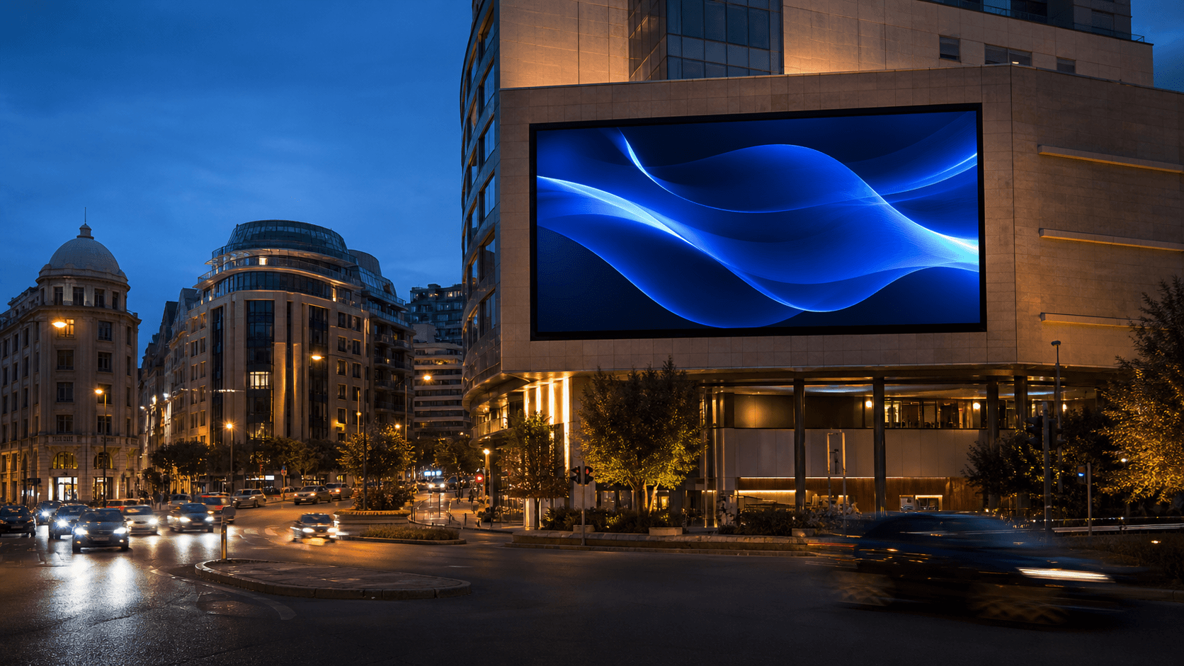 Digital billboard at a high-traffic city intersection in Lebanon